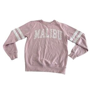 Mighty Fine Pullover Sweatshirt Crew Neck Malibu Women’s Size XS Pink White